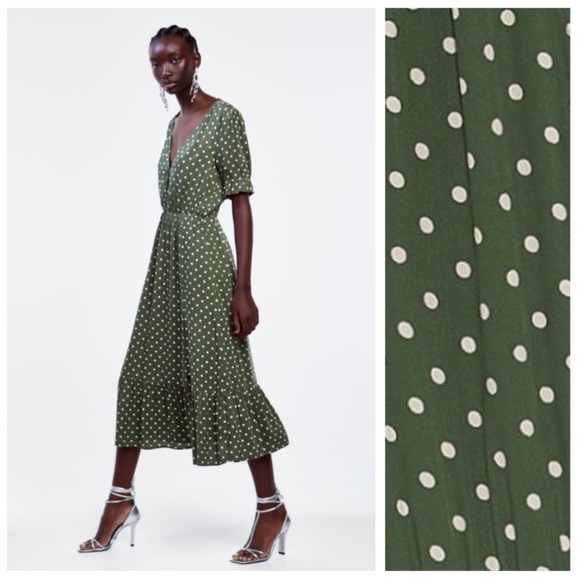 NWT Zara Green Polka Dot Print Dress size XL - Picture 6 of 12